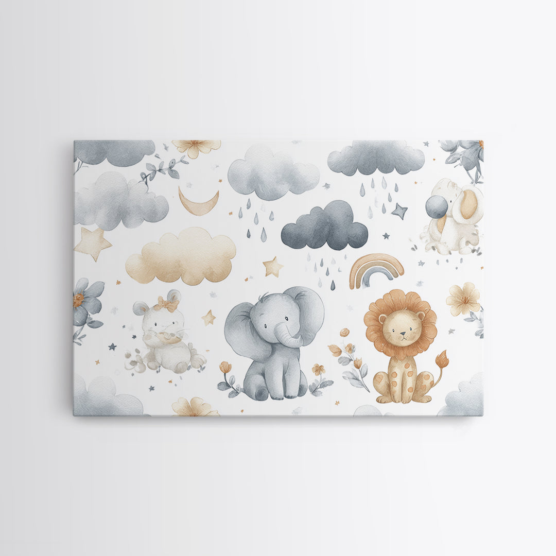 Clouds and Raindrops Framed Canvas Print, Nursery Art, Girl Nursery Decor, Nursery Decor, Oil Painting, Nursery, Kids Room Art, NUR-3x2-74