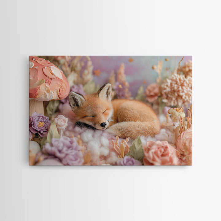 Woodland Fox Tucked Framed Canvas Print, Nursery Art, Fine Art Print, Nursery Decor, Watercolor Art, Nursery, Digital Art, NUR-3x2-80