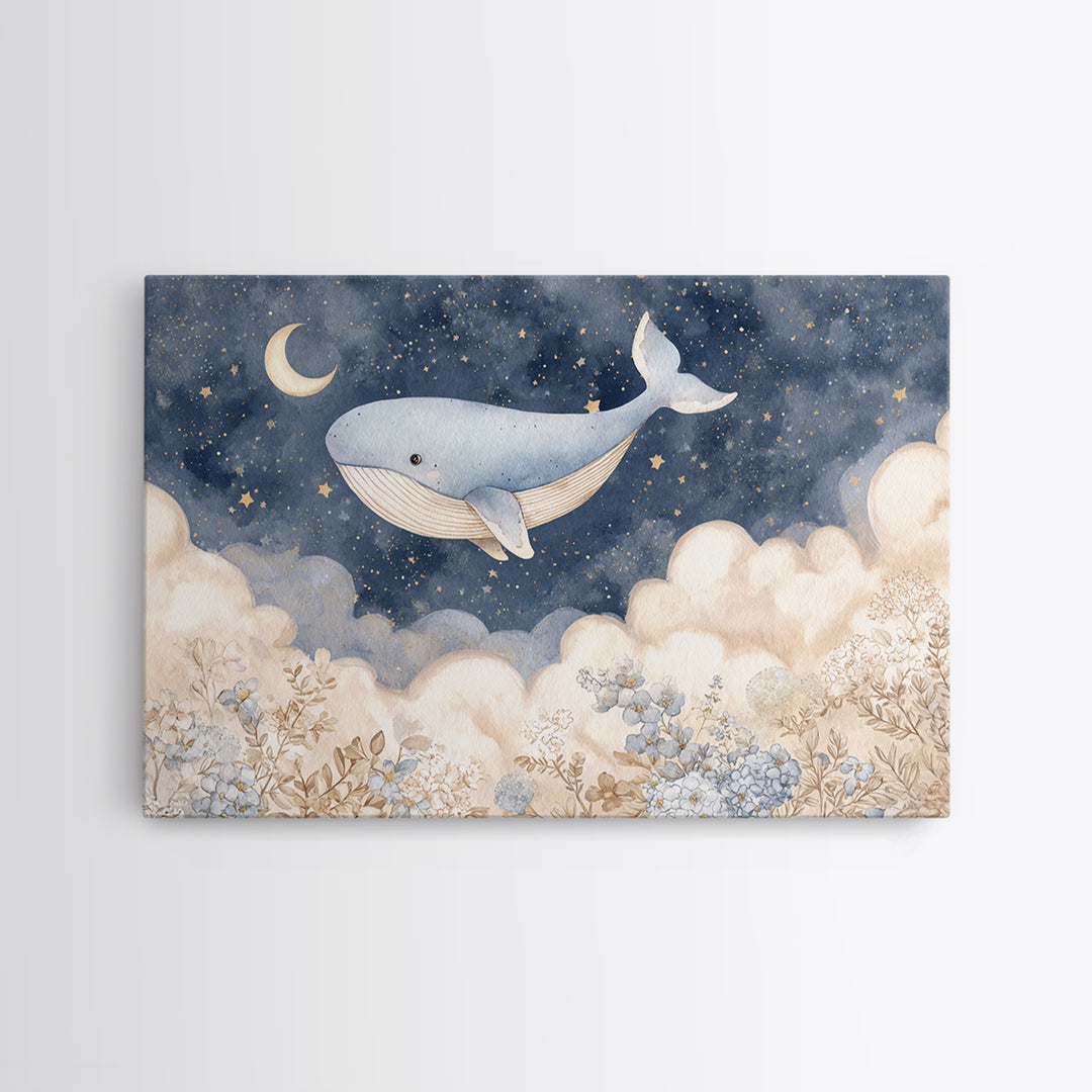 Whale and Tiny Stars Canvas Print, Nursery Art, Statement Artwork, Nursery Decor, Fine Art, Nursery, Printable Wall Art, NUR-3x2-84
