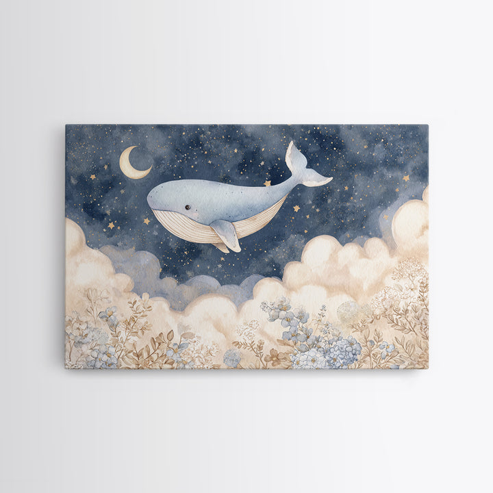 Whale and Tiny Stars Canvas Print, Nursery Art, Statement Artwork, Nursery Decor, Fine Art, Nursery, Printable Wall Art, NUR-3x2-84