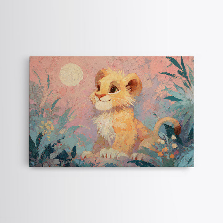 Lion Cub with Soft Golden Mane Framed Canvas Print, Nursery Art, Dinosaur Wall Art, Nursery Decor, Fine Art, Nursery, NUR-3x2-85