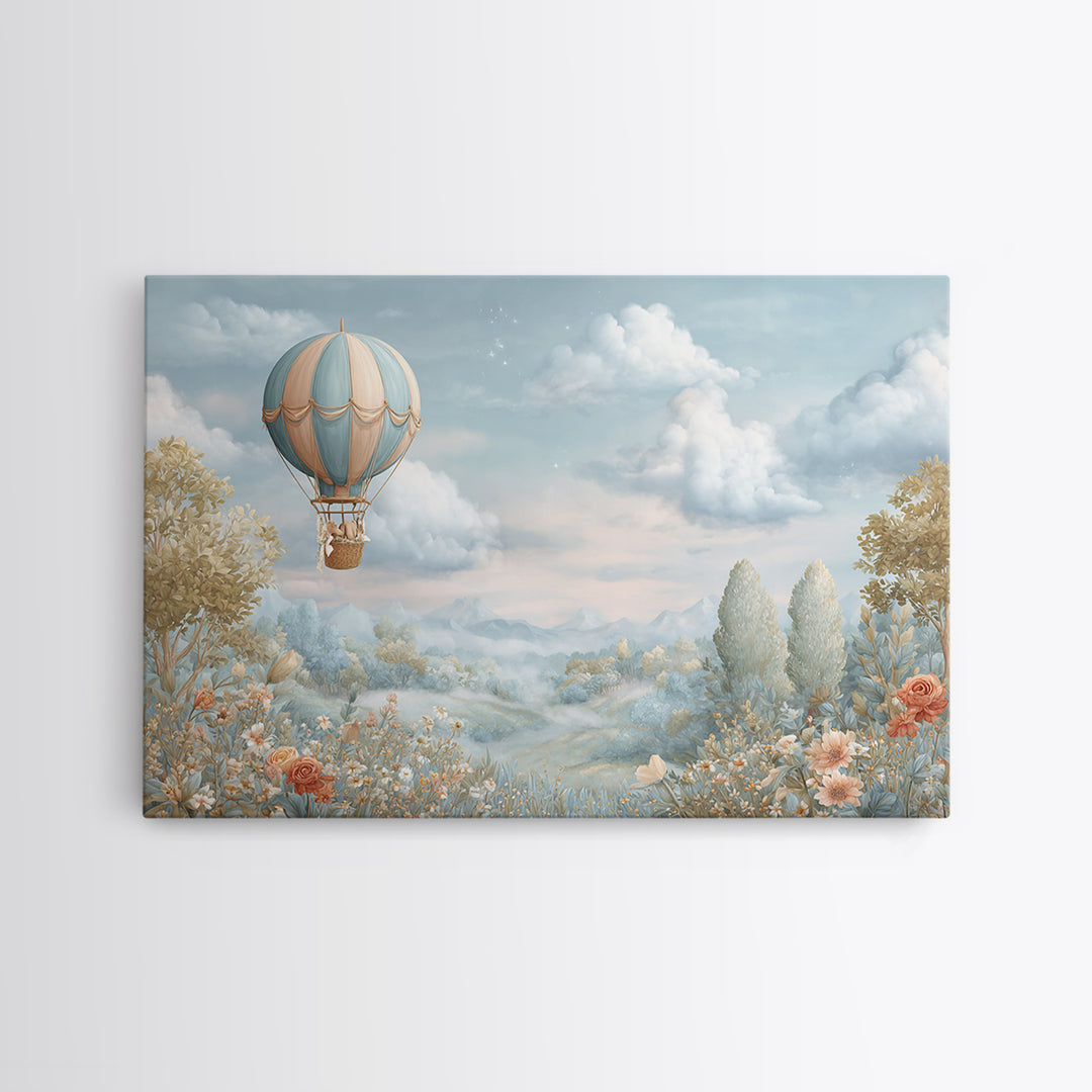 Floating Hot Air Balloon Canvas Print, Nursery Art, Boho Decor, Nursery Decor, Nursery, Wall Hangings, Nursery Wall Art, NUR-3x2-88