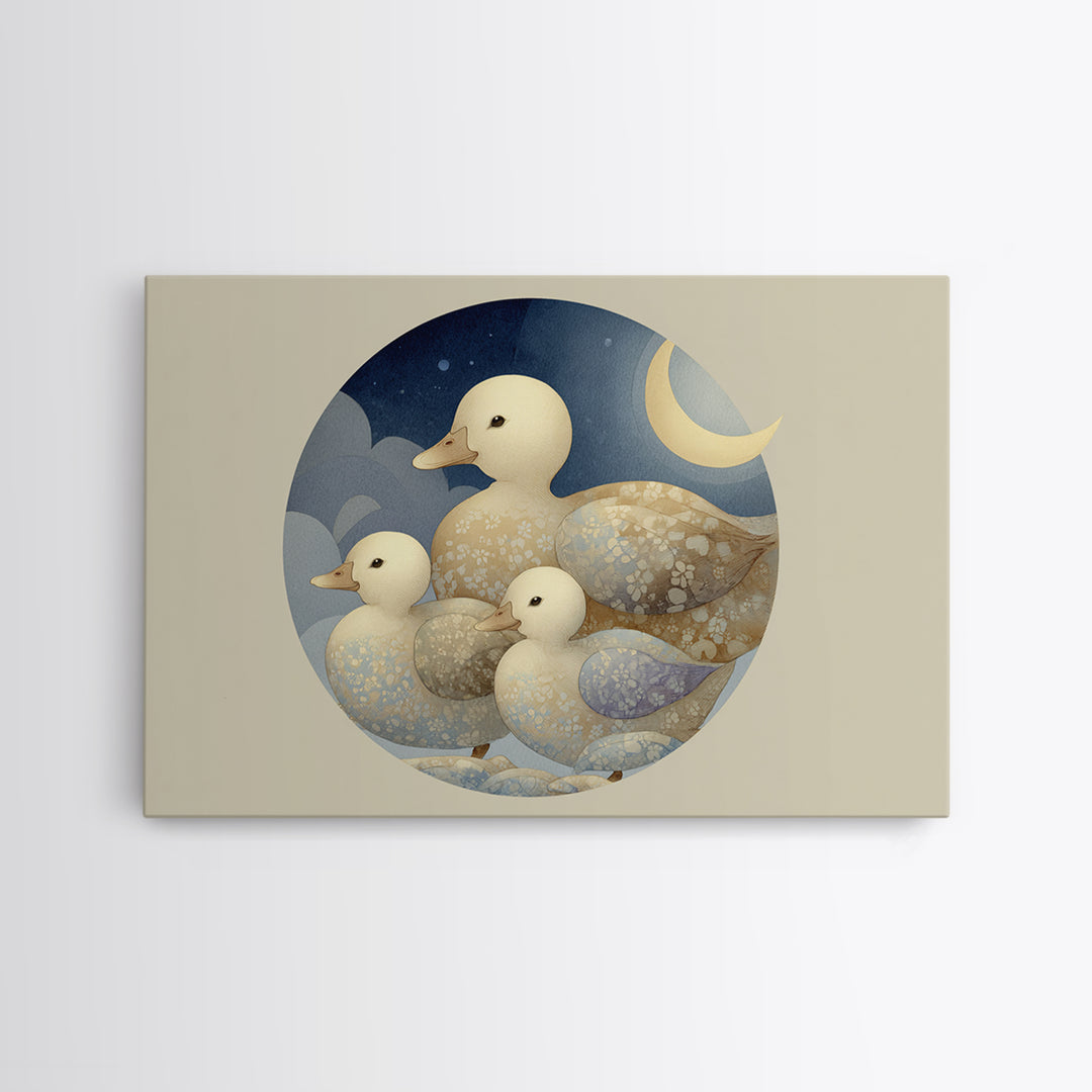 Ducklings Following a Mother Duck Framed Canvas Print, Nursery Art, Woodland Nursery, Nursery Decor, Fine Art, Nursery, NUR-3x2-90