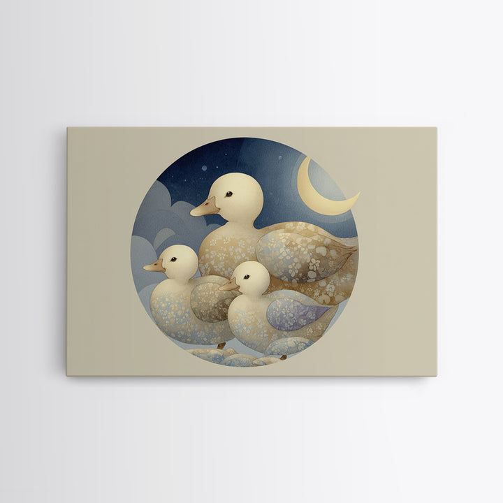 Ducklings Following a Mother Duck Framed Canvas Print, Nursery Art, Woodland Nursery, Nursery Decor, Fine Art, Nursery, NUR-3x2-90