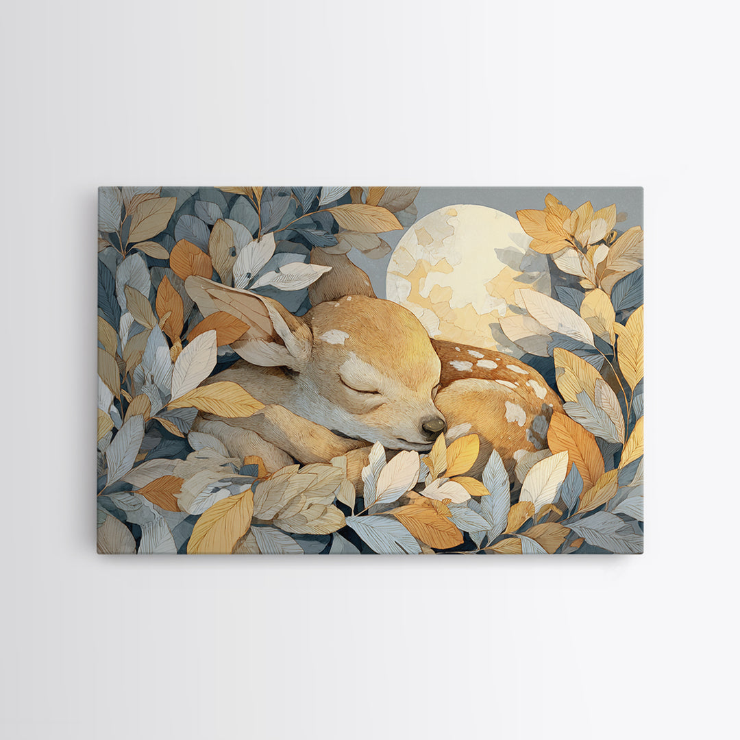 Deer Fawn Sleeping Framed Canvas Print, Nursery Art, Minimalist Decor, Nursery Decor, Fine Art, Nursery, Nursery Wall Decor, NUR-3x2-99