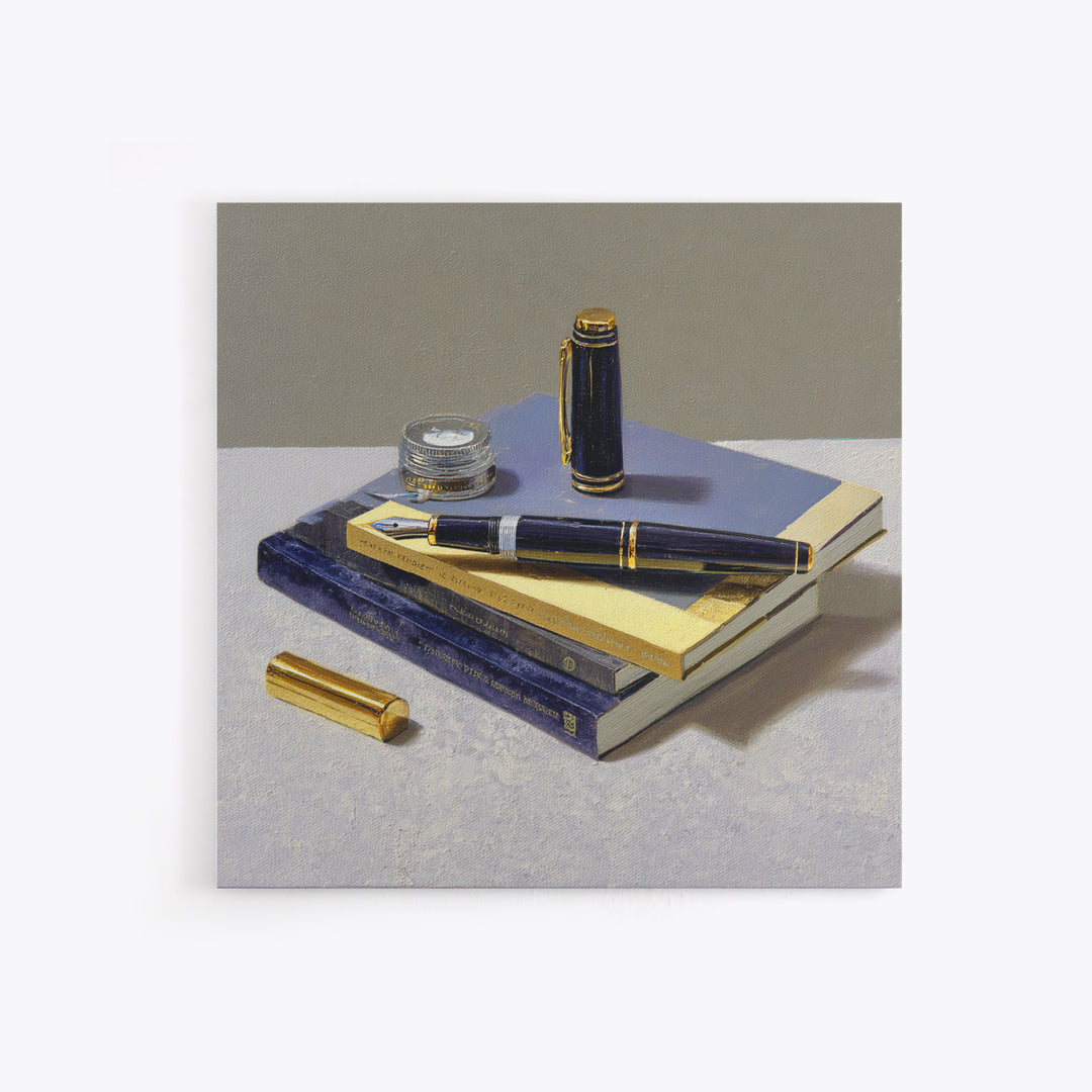Fountain Pen and Notebook Still Life Without Framed Canvas Print, Office Art, Dopamine Decor, Office Decor, Fine Art, Focus, OFF-1x1-46