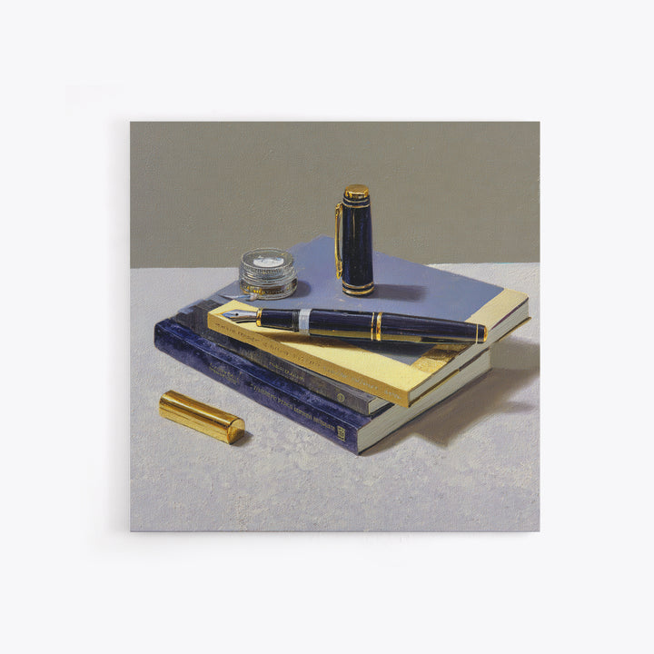 Fountain Pen and Notebook Still Life Without Framed Canvas Print, Office Art, Dopamine Decor, Office Decor, Fine Art, Focus, OFF-1x1-46