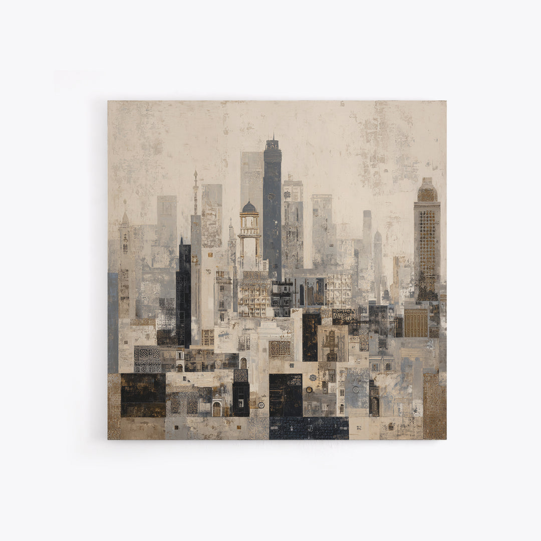 Black and White City Skyline Silhouette Canvas Print, Office Art, Downloadable Prints, Office Decor, Abstract Art, Focus, OFF-1x1-5