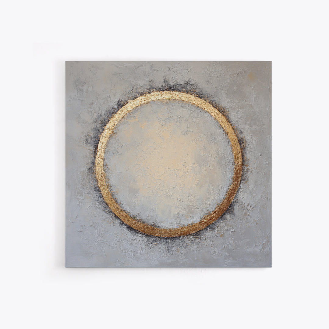 Gold Circle and Line Composition for Clarity Framed Canvas Print, Office Art, Office Decor, Abstract Art, Focus, OFF-1x1-56
