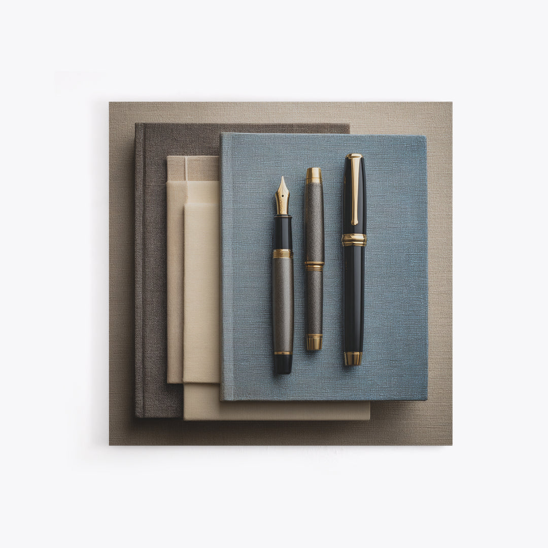 Fountain Pen and Notebook Still Life Without Framed Canvas Print, Office Art, Dopamine Decor, Office Decor, Fine Art, Focus, OFF-1x1-70