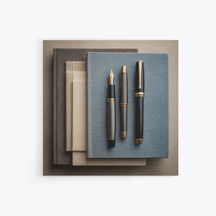 Fountain Pen and Notebook Still Life Without Framed Canvas Print, Office Art, Dopamine Decor, Office Decor, Fine Art, Focus, OFF-1x1-70