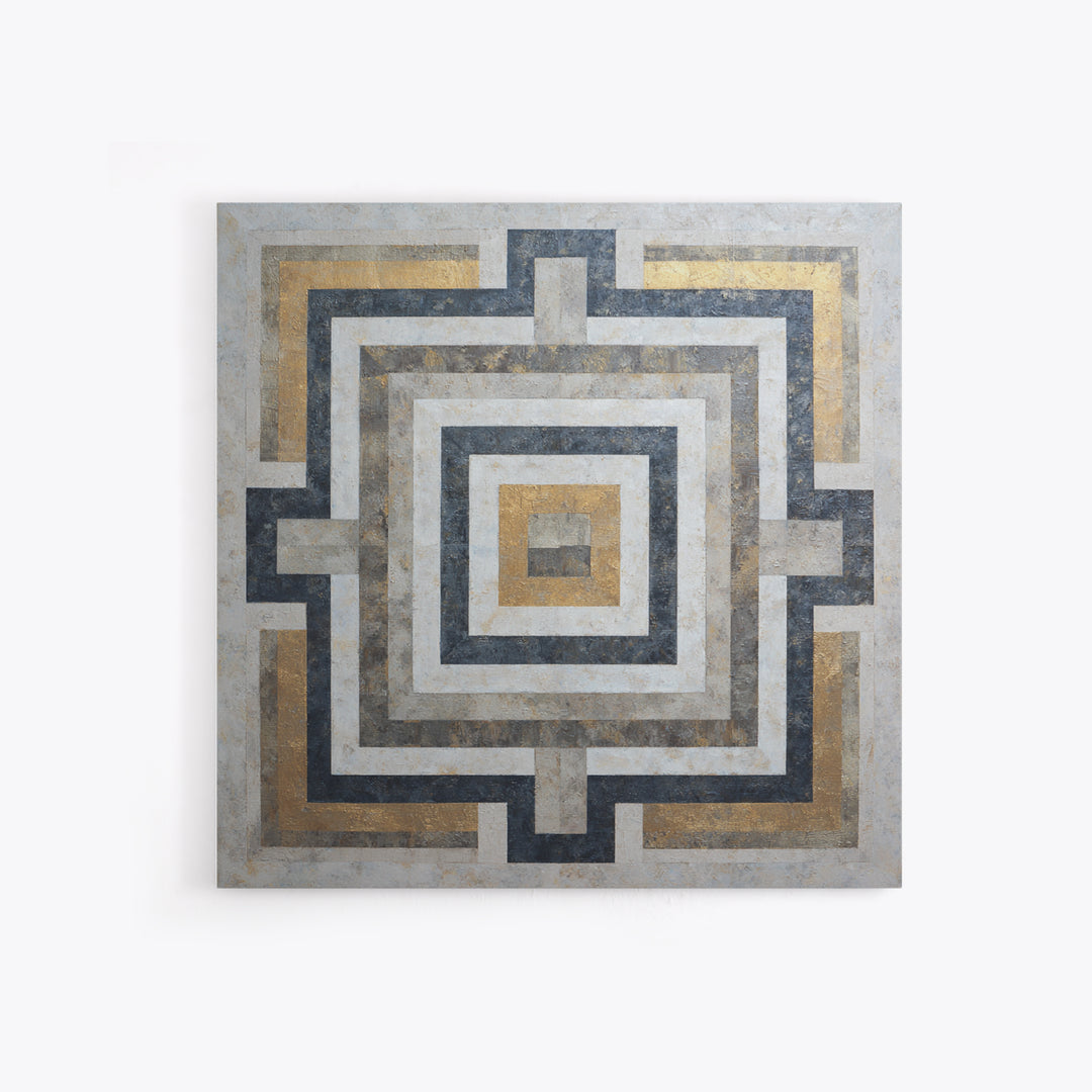 Geometric Labyrinth Pattern Canvas Print, Office Art, Downloadable Prints, Office Decor, Fine Art, Focus, Textured Painting, OFF-1x1-90