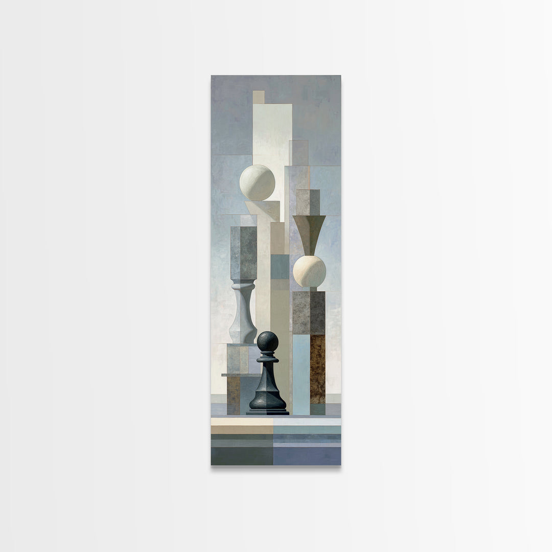 Minimal Chess Piece Still Life Canvas Print, Office Art, Office Wall Art, Office Decor, Watercolor Art, Focus, OFF-1x3-1