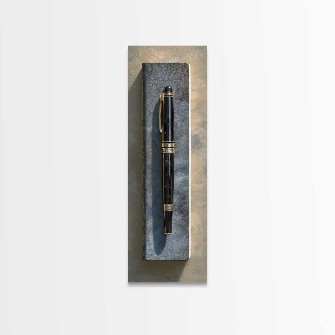 Fountain Pen and Notebook Still Life Without Canvas Print, Office Art, Gallery Decor, Office Decor, Oil Painting, Focus, OFF-1x3-82
