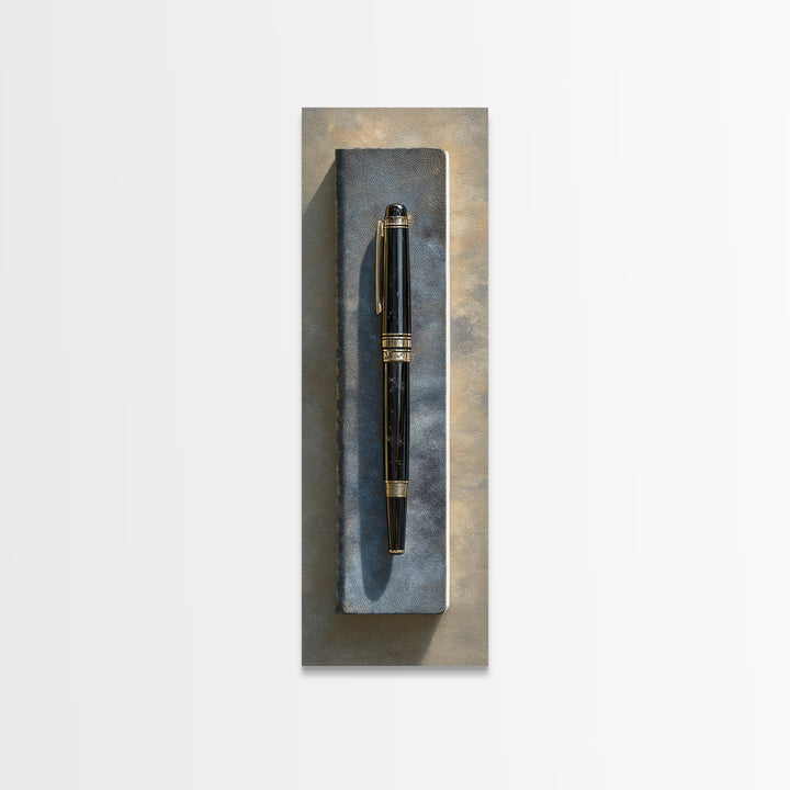 Fountain Pen and Notebook Still Life Without Canvas Print, Office Art, Gallery Decor, Office Decor, Oil Painting, Focus, OFF-1x3-82