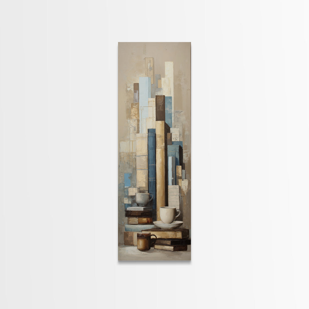 Books and Coffee Still Life Canvas Print, Office Art, Minimalist Decor, Office Decor, Fine Art, Focus, Digital Wall Art, OFF-1x3-93