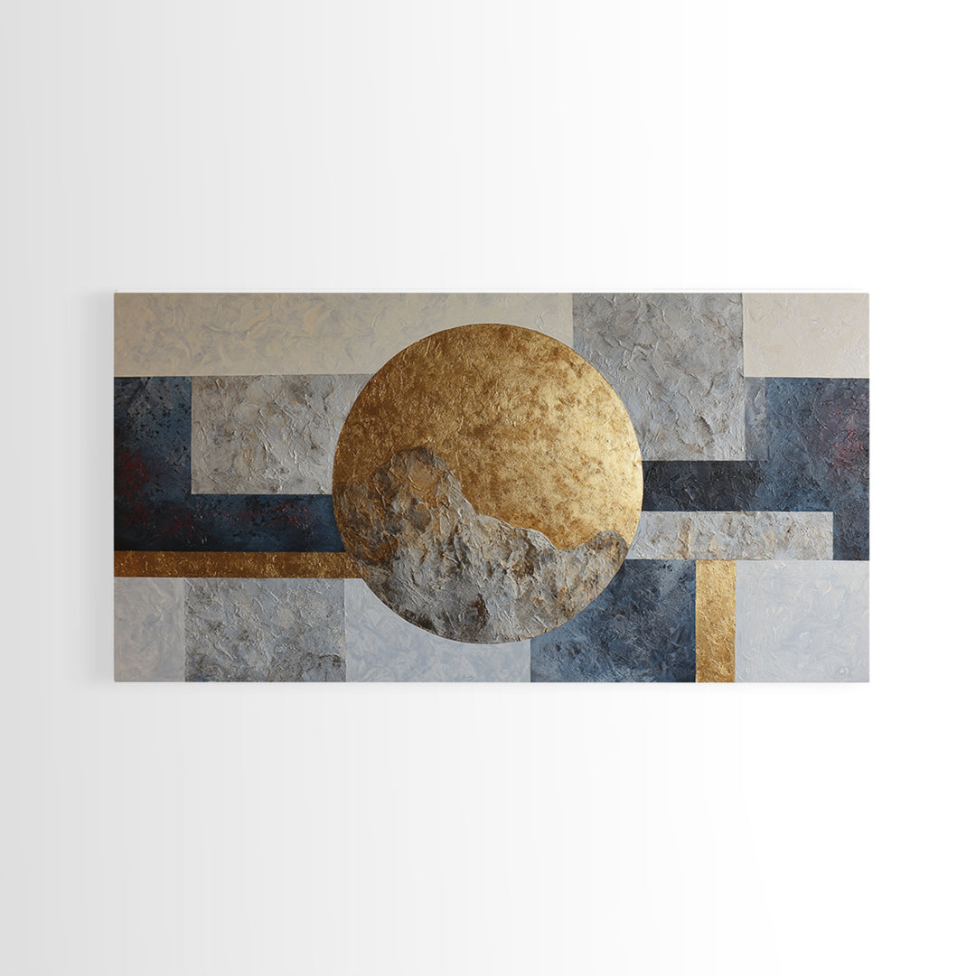 Gold Circle and Line Composition for Clarity Framed Canvas Print, Office Art, Living Room Decor, Office Decor, Fine Art, Focus, OFF-2x1-100