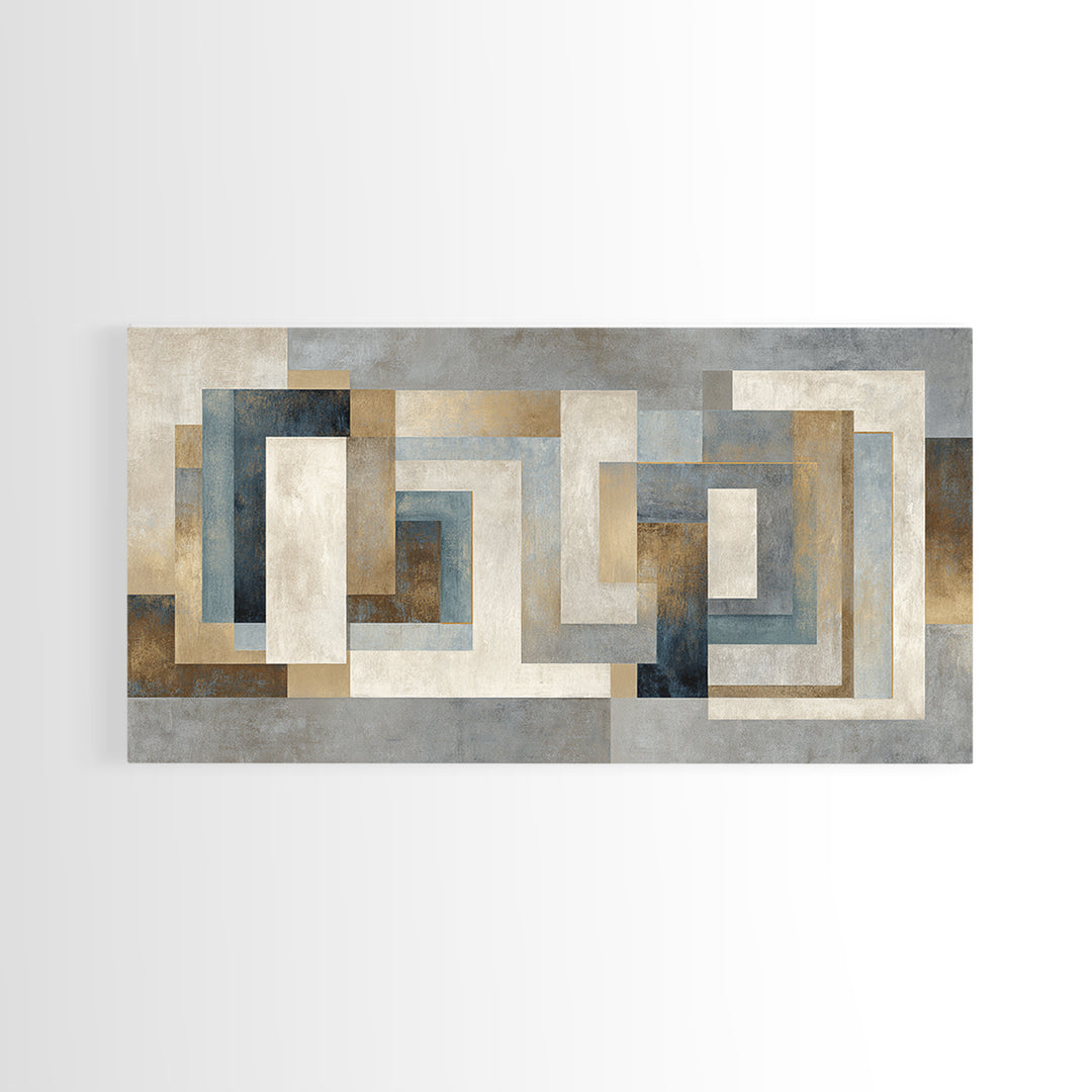 Geometric Labyrinth Pattern Framed Canvas Print, Office Art, Fine Art Print, Office Decor, Abstract Art, Focus, Poster, OFF-2x1-14