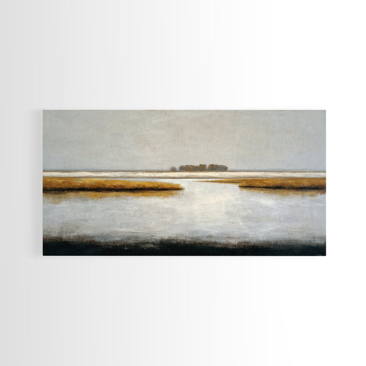 Dignified Neutral Landscape Framed Canvas Print, Office Art, Digital Wall Art, Office Decor, Oil Painting, Focus, OFF-2x1-3