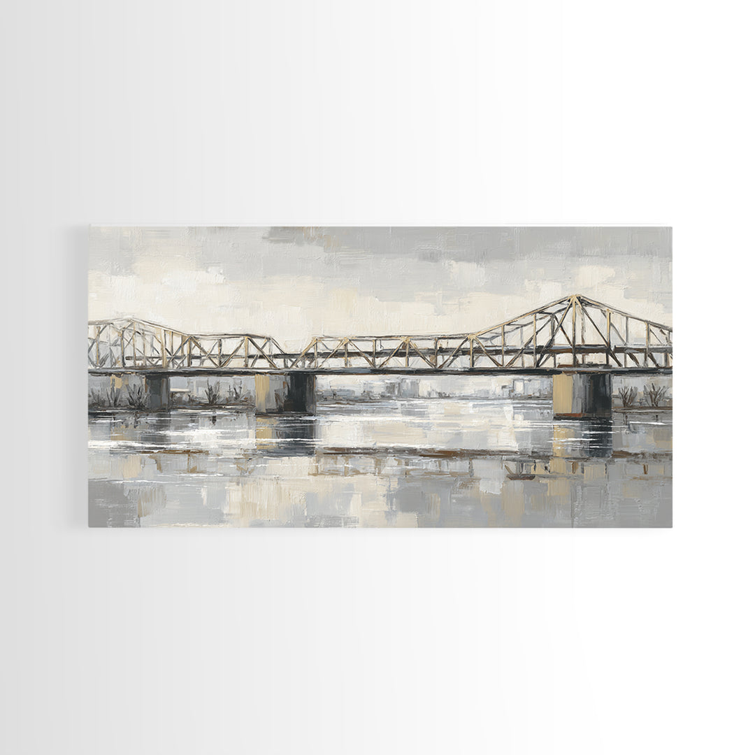 Monochrome Bridge Structure Framed Canvas Print, Office Art, Luxury Decor, Office Decor, Fine Art, Focus, Pet Portrait, OFF-2x1-6