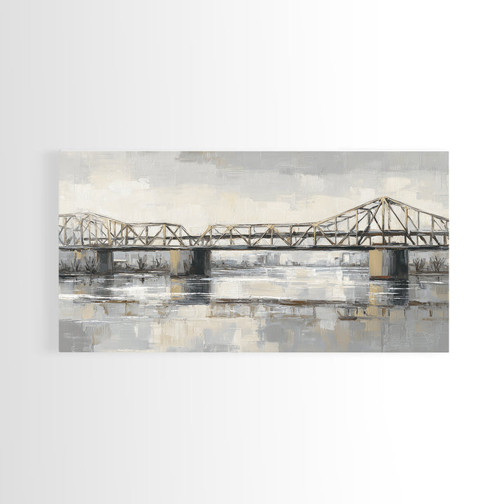 Monochrome Bridge Structure Framed Canvas Print, Office Art, Luxury Decor, Office Decor, Fine Art, Focus, Pet Portrait, OFF-2x1-6