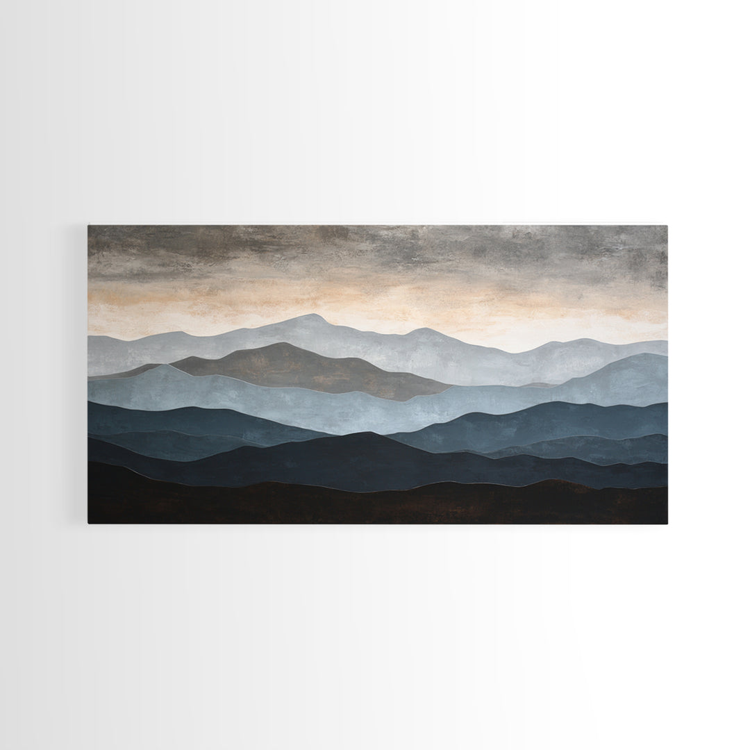 Minimal Mountain Sunrise for Focus Canvas Print, Office Art, Wall Decor, Office Decor, Oil Painting, Focus, Abstract Art, OFF-2x1-70