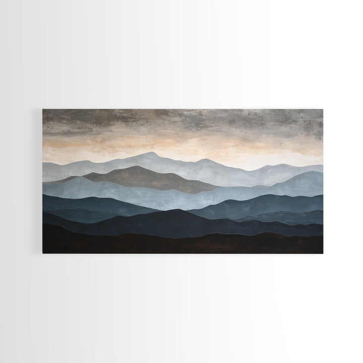 Minimal Mountain Sunrise for Focus Canvas Print, Office Art, Wall Decor, Office Decor, Oil Painting, Focus, Abstract Art, OFF-2x1-70