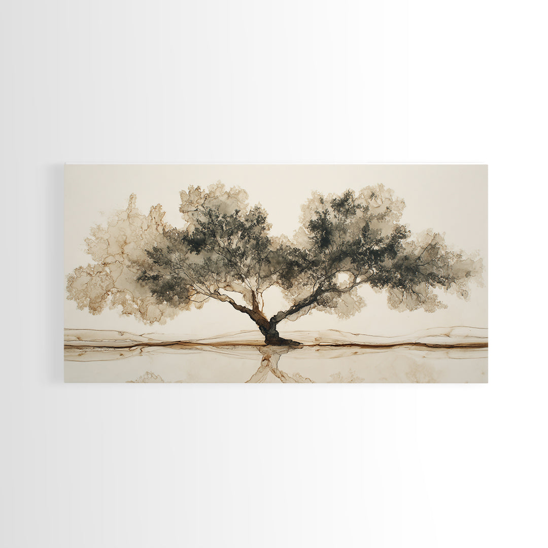 Ink Wash Tree Symbolizing Stability Canvas Print, Office Art, Wall Art, Office Decor, Fine Art, Focus, Boho, Art Deco, OFF-2x1-82