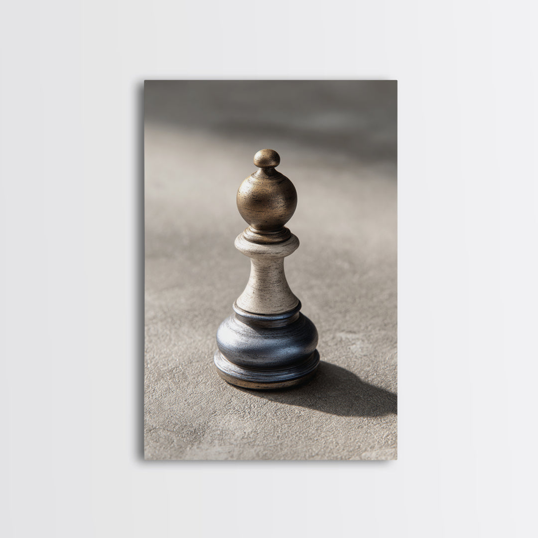 Minimal Chess Piece Still Life Framed Canvas Print, Office Art, Contemporary Art, Office Decor, Oil Painting, Focus, OFF-2x3-21