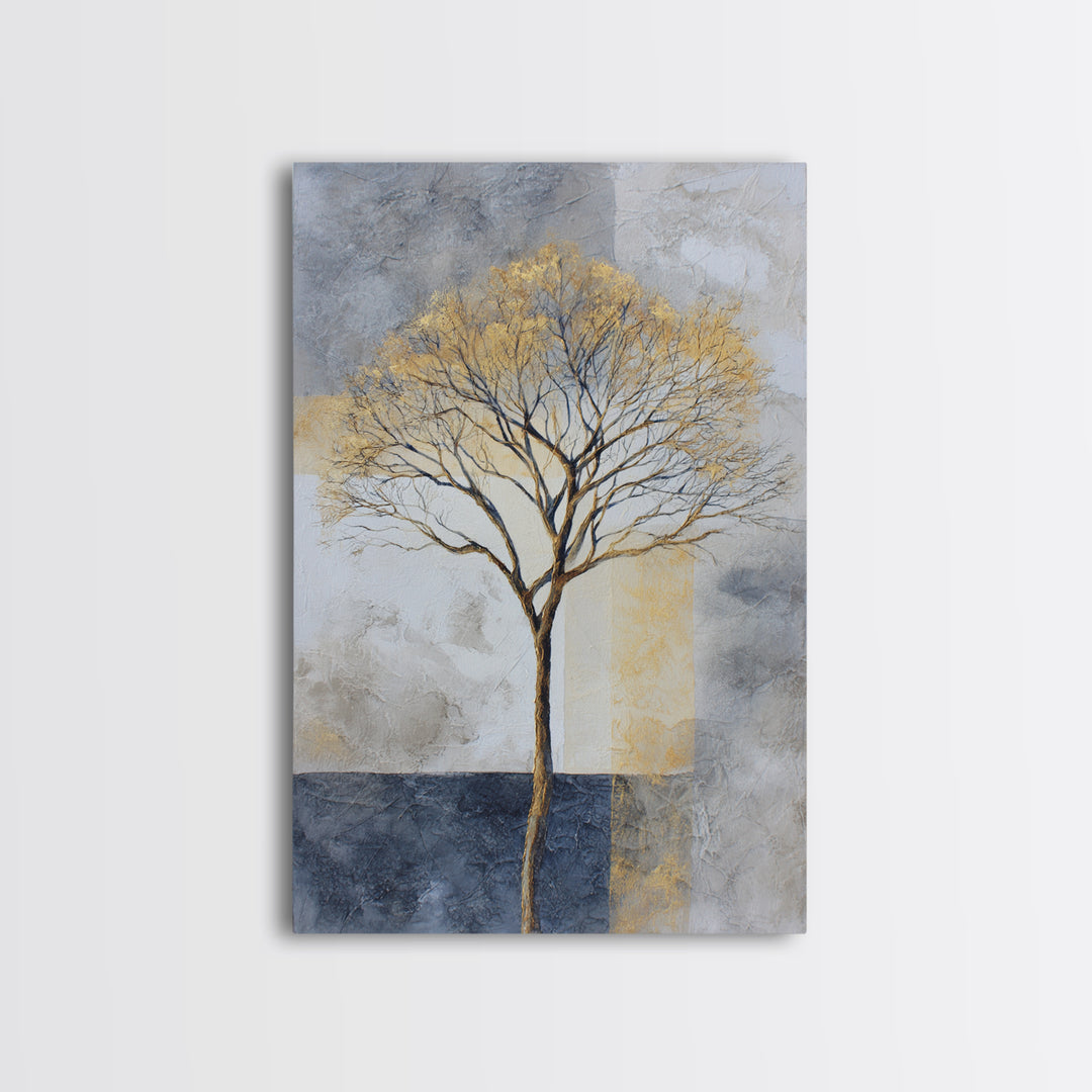 Ink Wash Tree Symbolizing Stability Framed Canvas Print, Office Art, Textured Painting, Office Decor, Fine Art, Focus, OFF-2x3-22