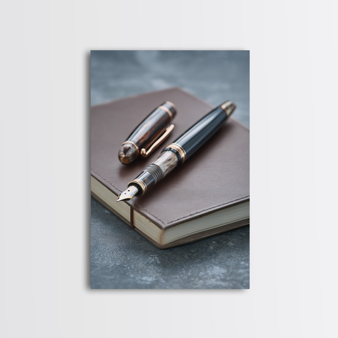 Fountain Pen and Notebook Still Life Without Canvas Print, Office Art, Minimalist Decor, Office Decor, Fine Art, Focus, OFF-2x3-54