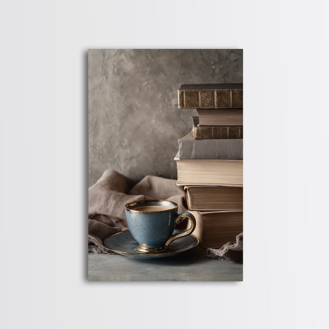 Books and Coffee Still Life Canvas Print, Office Art, Office Decor, Fine Art, Focus, Abstract Wall Art, Dopamine Decor, OFF-2x3-65