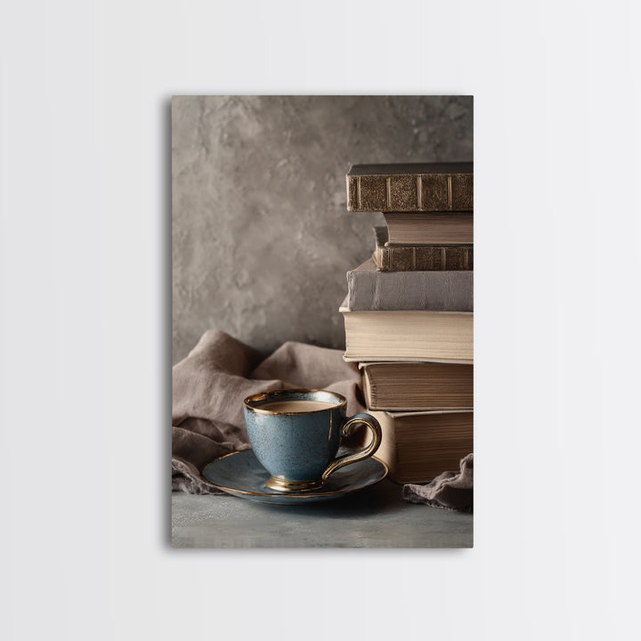 Books and Coffee Still Life Canvas Print, Office Art, Office Decor, Fine Art, Focus, Abstract Wall Art, Dopamine Decor, OFF-2x3-65