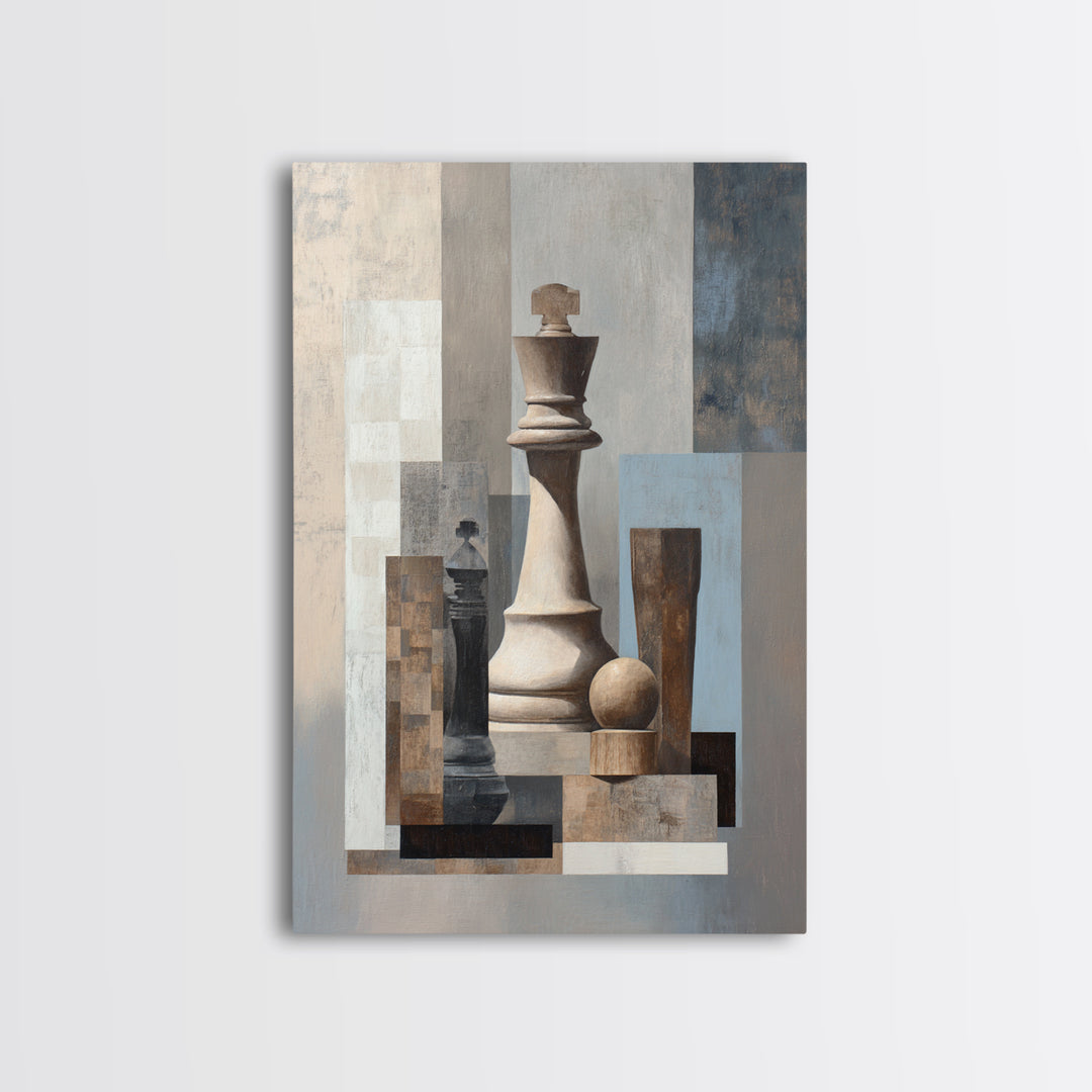 Minimal Chess Piece Still Life Framed Canvas Print, Office Art, Digital Wall Art, Office Decor, Fine Art, Focus, Dopamine Decor, OFF-2x3-93