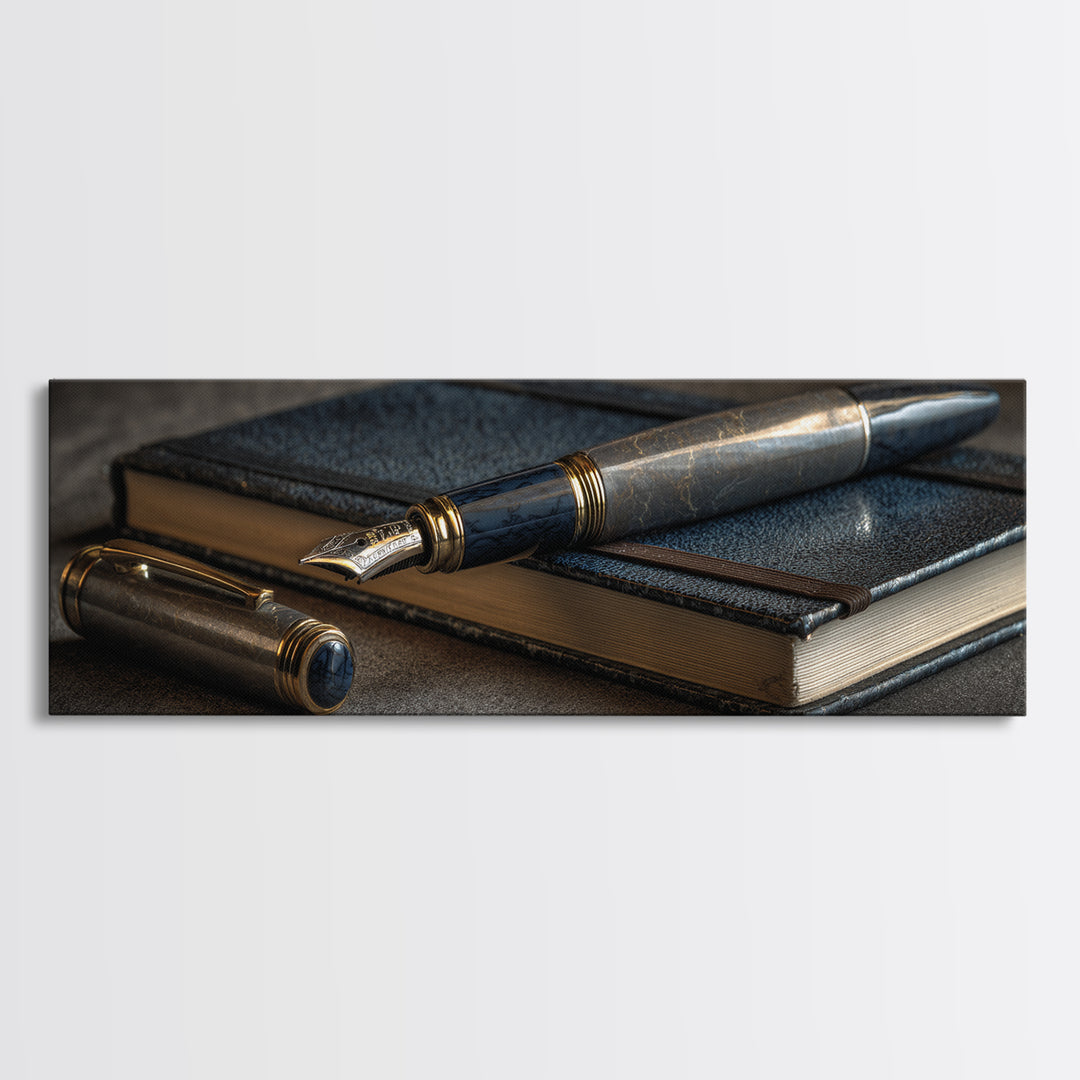 Fountain Pen and Notebook Still Life Without Canvas Print, Office Art, Cubicle Decor, Office Decor, Fine Art, Focus, OFF-3x1-14
