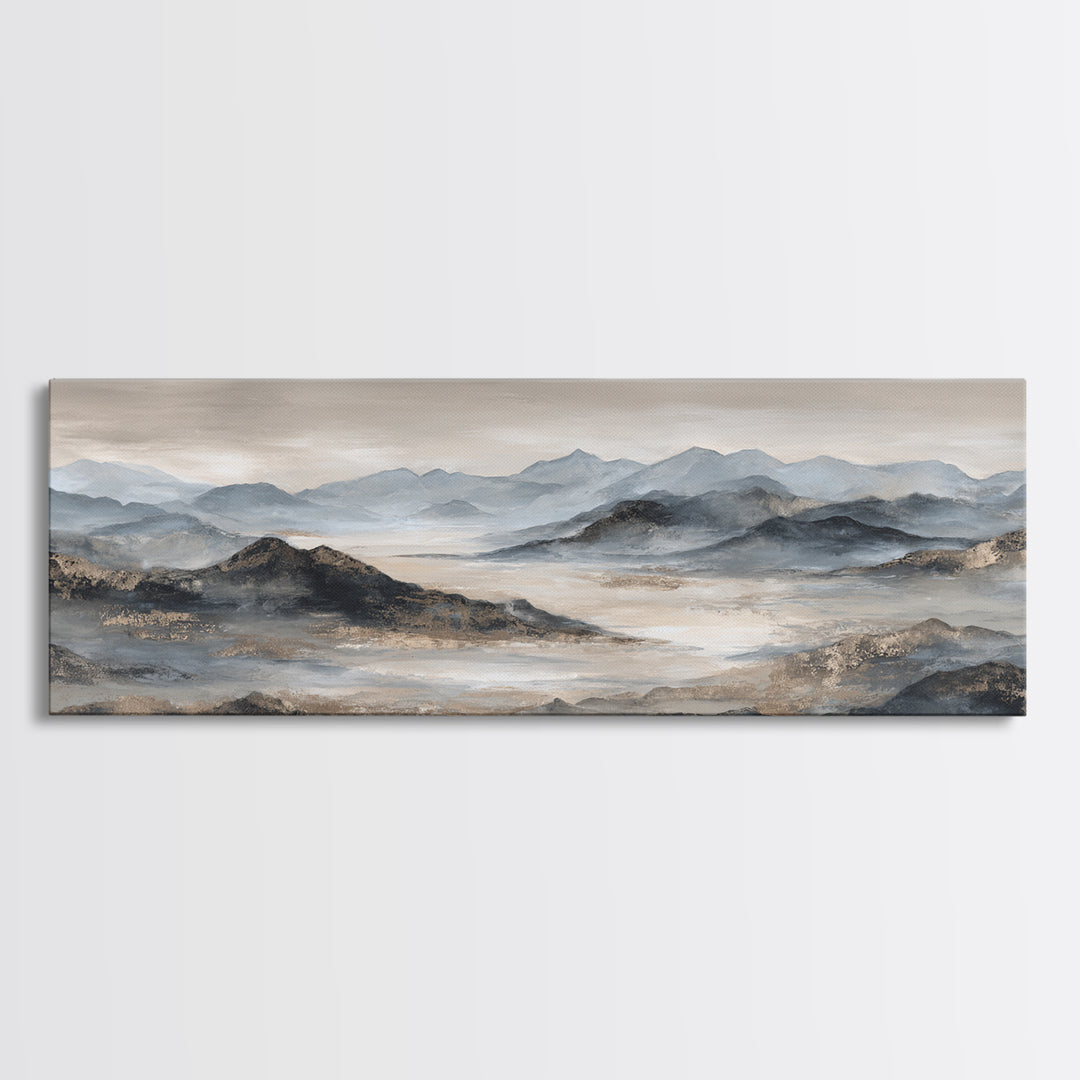 Minimal Mountain Sunrise for Focus Framed Canvas Print, Office Art, Printables, Office Decor, Focus, Living Room Decor, OFF-3x1-18