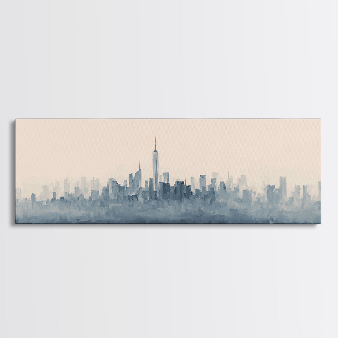 Black and White City Skyline Silhouette Canvas Print, Office Art, Office Decor, Abstract Art, Focus, Gallery Decor, OFF-3x1-21