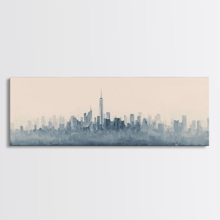 Black and White City Skyline Silhouette Canvas Print, Office Art, Office Decor, Abstract Art, Focus, Gallery Decor, OFF-3x1-21