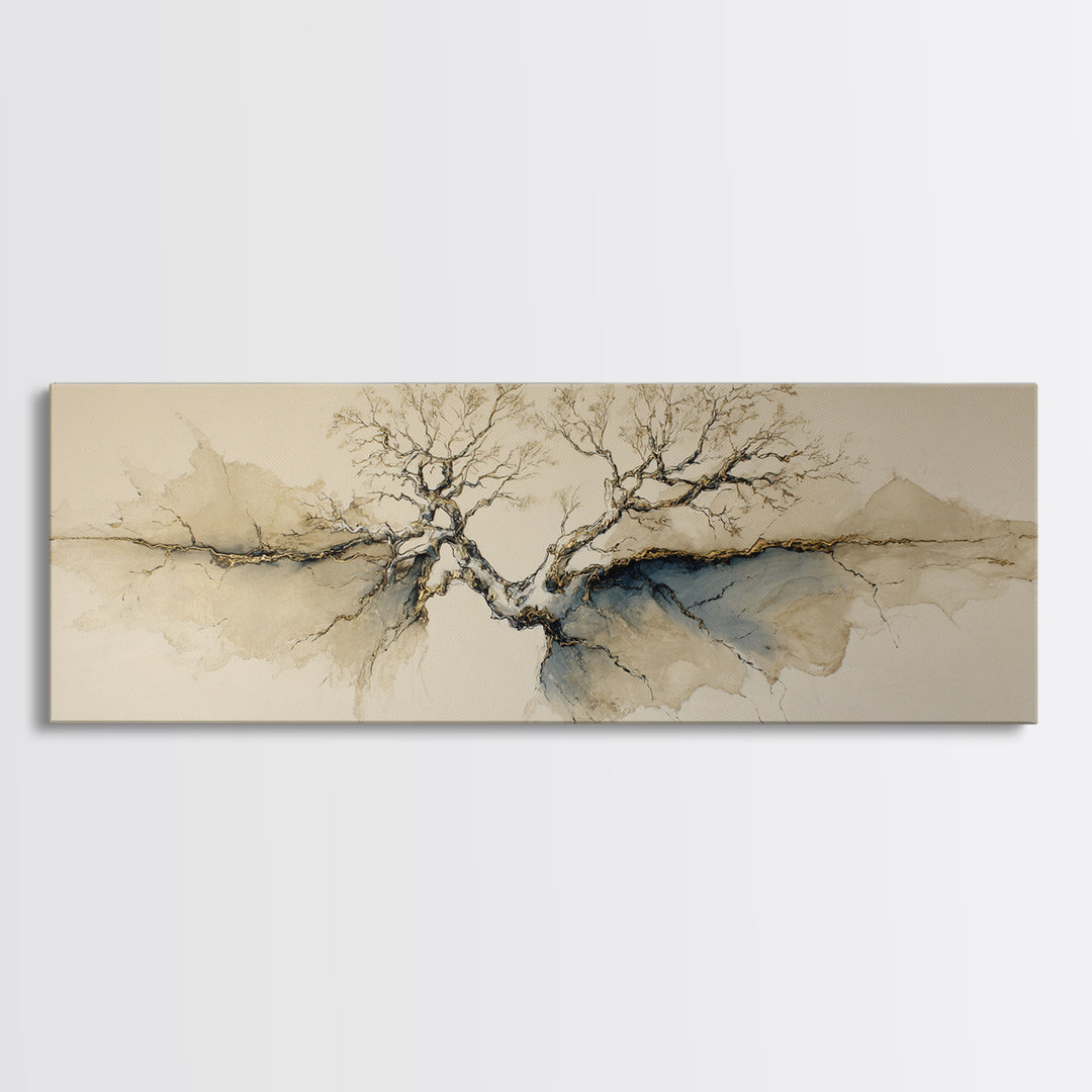 Ink Wash Tree Symbolizing Stability Canvas Print, Office Art, Wall Art, Office Decor, Fine Art, Focus, Boho, Art Deco, OFF-3x1-30