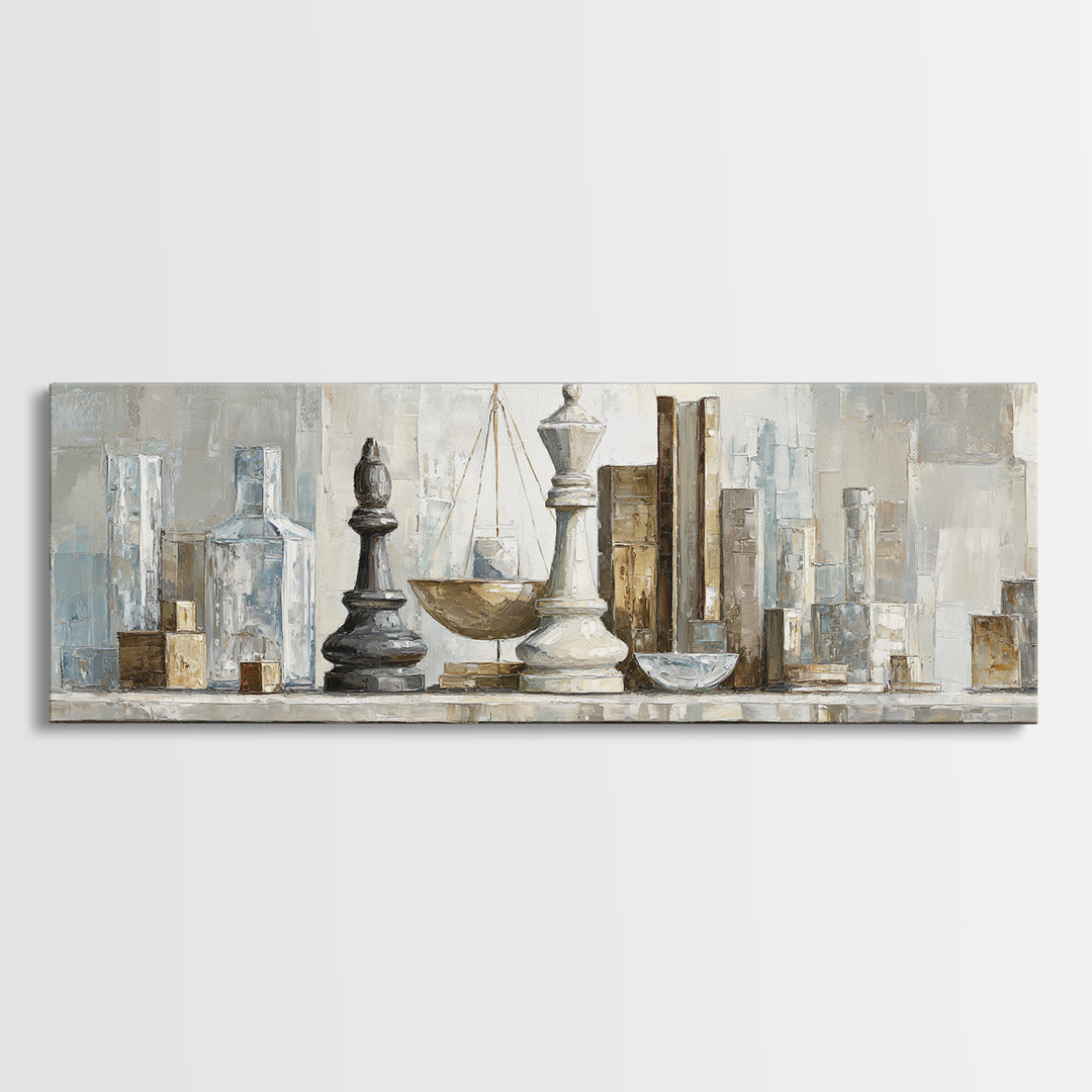 Minimal Chess Piece Still Life Framed Canvas Print, Office Art, Printables, Office Decor, Watercolor Art, Focus, OFF-3x1-5