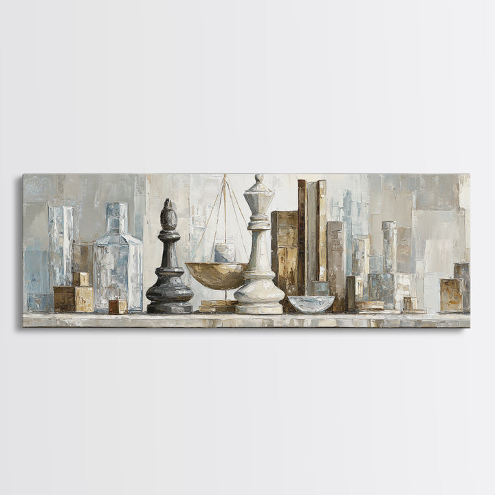 Minimal Chess Piece Still Life Framed Canvas Print, Office Art, Printables, Office Decor, Watercolor Art, Focus, OFF-3x1-5