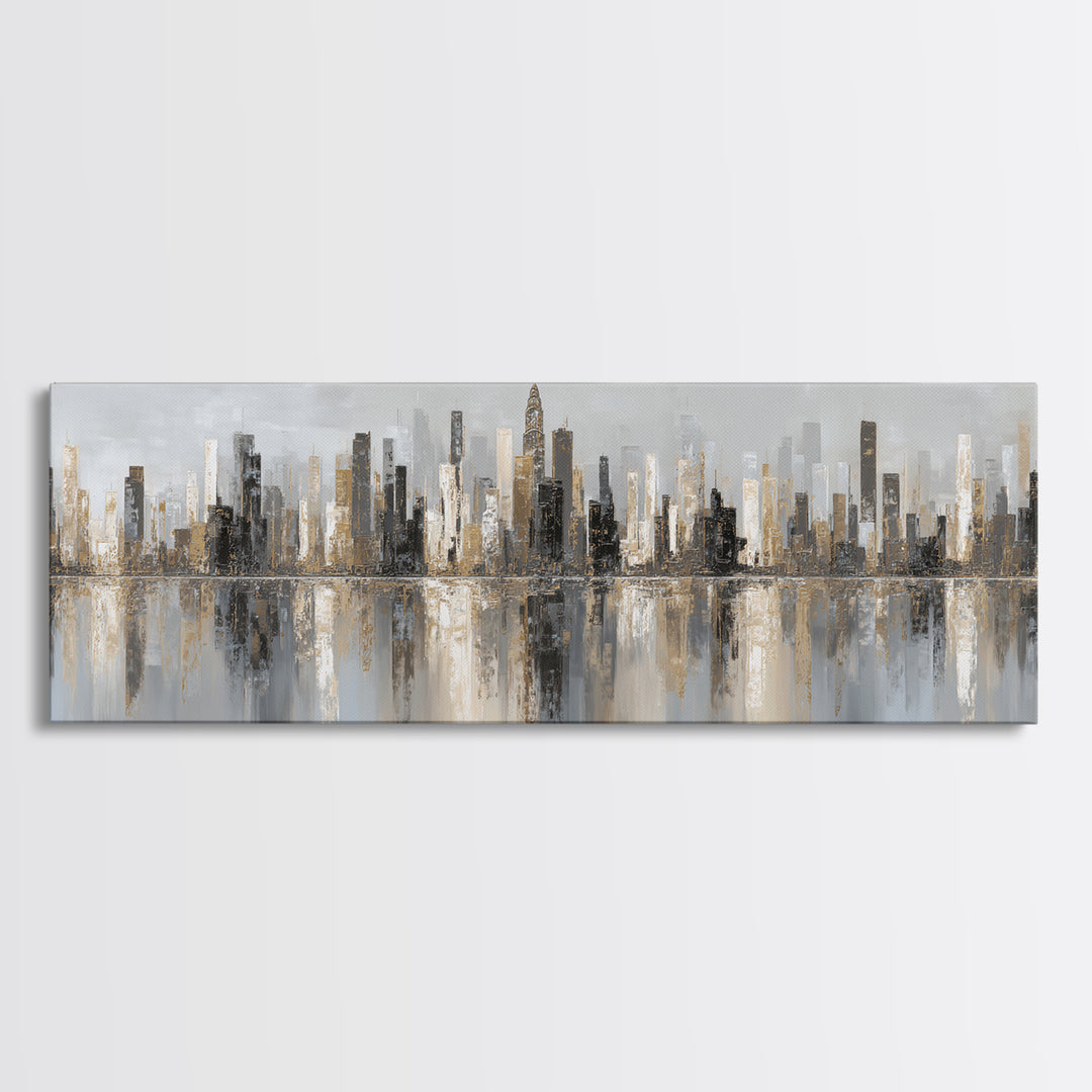 Black and White City Skyline Silhouette Canvas Print, Office Art, Trendy Wall Art, Office Decor, Focus, Minimalist Decor, OFF-3x1-93