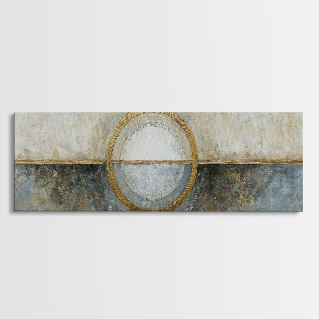 Gold Circle and Line Composition for Clarity Canvas Print, Office Art, Neutral Decor, Office Decor, Abstract Art, Focus, OFF-3x1-96