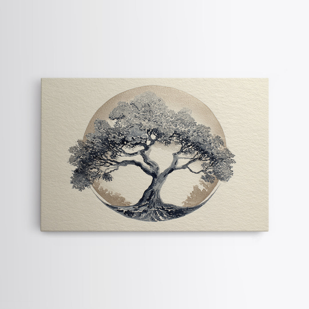 Ink Wash Tree Symbolizing Stability Framed Canvas Print, Office Art, Printable Wall Art, Office Decor, Fine Art, Focus, OFF-3x2-18
