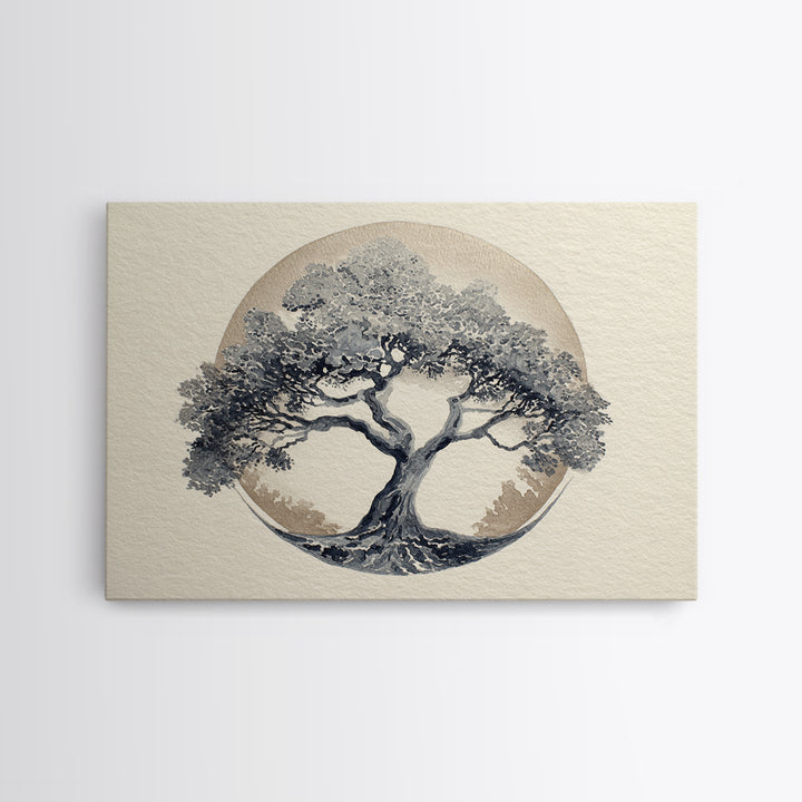 Ink Wash Tree Symbolizing Stability Framed Canvas Print, Office Art, Printable Wall Art, Office Decor, Fine Art, Focus, OFF-3x2-18