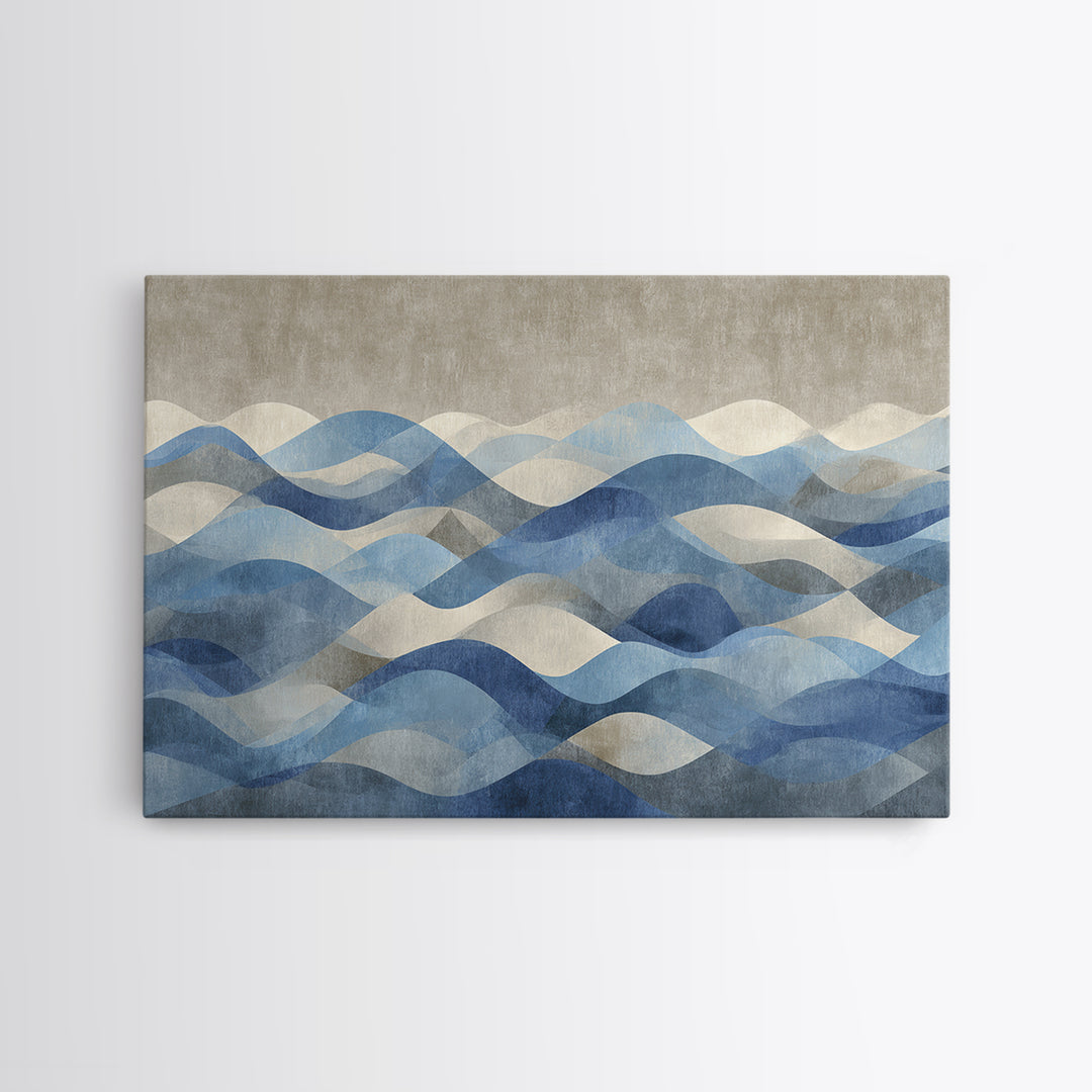 Blue Abstract Wave Pattern for Focus Canvas Print, Office Art, Ai Art, Office Decor, Abstract Art, Focus, Trendy Wall Art, OFF-3x2-21