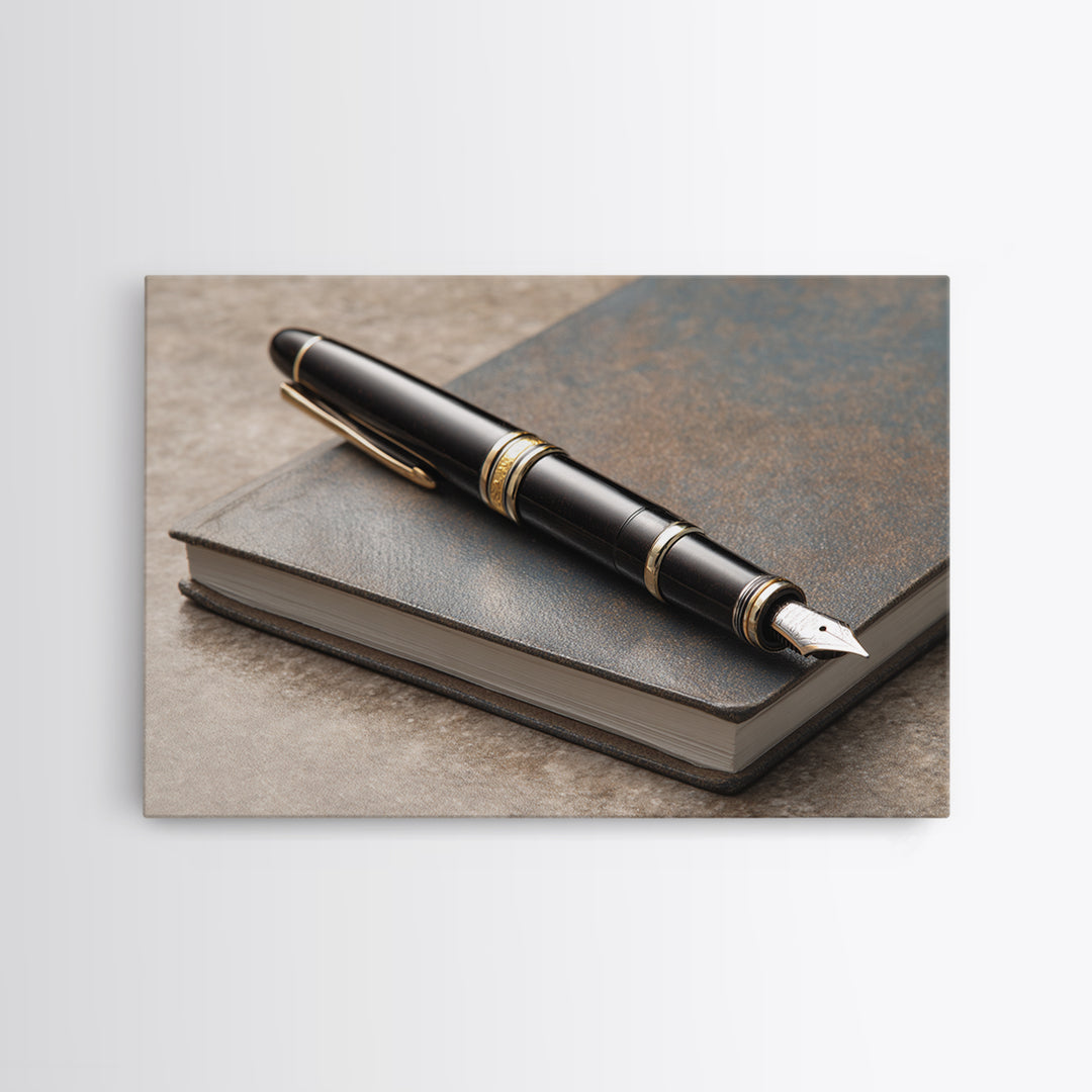 Fountain Pen and Notebook Still Life Without Canvas Print, Office Art, Office Decor, Watercolor Art, Focus, Abstract Wall Art, OFF-3x2-26