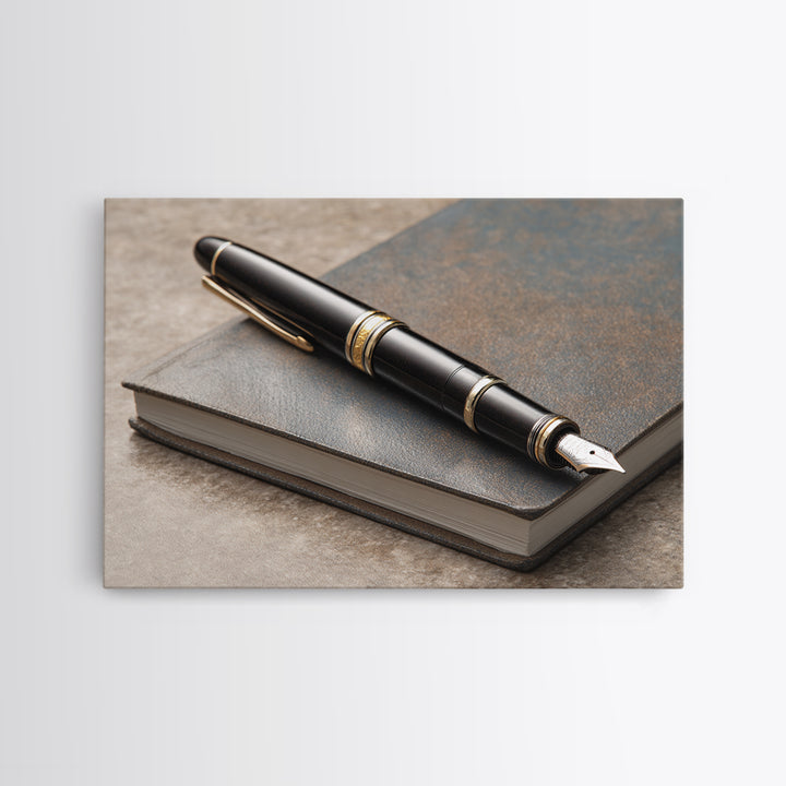 Fountain Pen and Notebook Still Life Without Canvas Print, Office Art, Office Decor, Watercolor Art, Focus, Abstract Wall Art, OFF-3x2-26