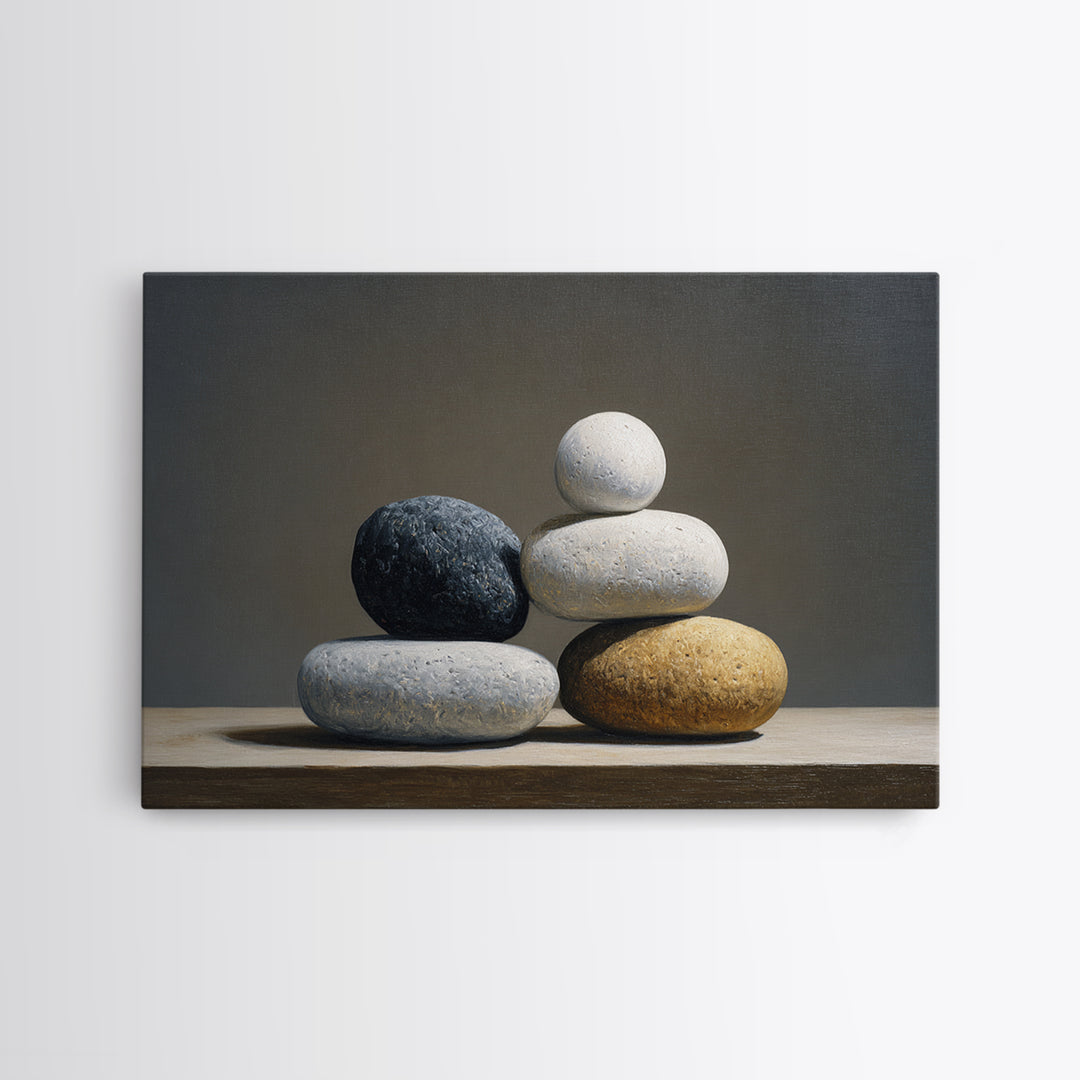 Balanced Stone Composition Framed Canvas Print, Office Art, Digital Wall Art, Office Decor, Fine Art, Focus, Dopamine Decor, OFF-3x2-28
