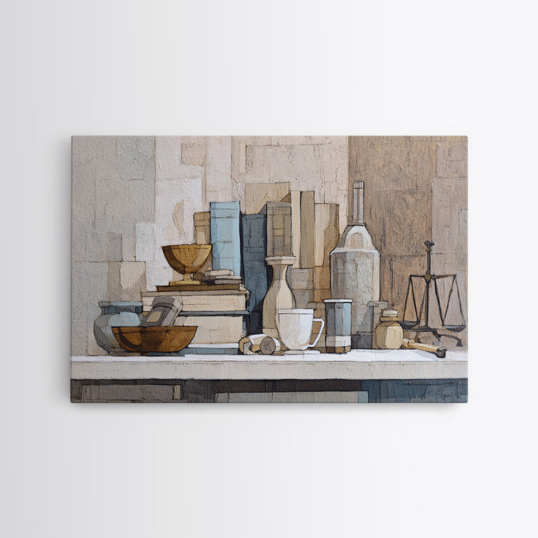 Books and Coffee Still Life Canvas Print, Office Art, Living Room Decor, Office Decor, Oil Painting, Focus, Fine Art Print, OFF-3x2-37